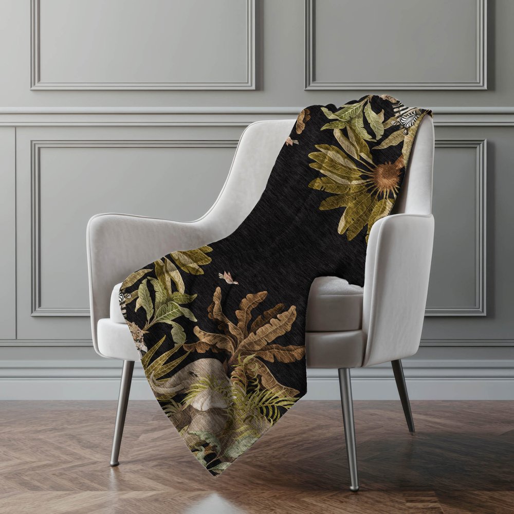 50" X 70" Midnight Olive Green And Ivory Animal Print Microfiber Plush Throw Blanket