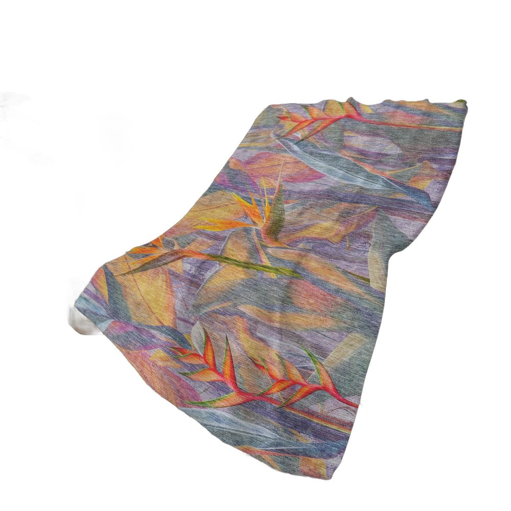 50" X 70" Peach Blue And Orange Animal Print Polyester Woven Plush Throw Blanket