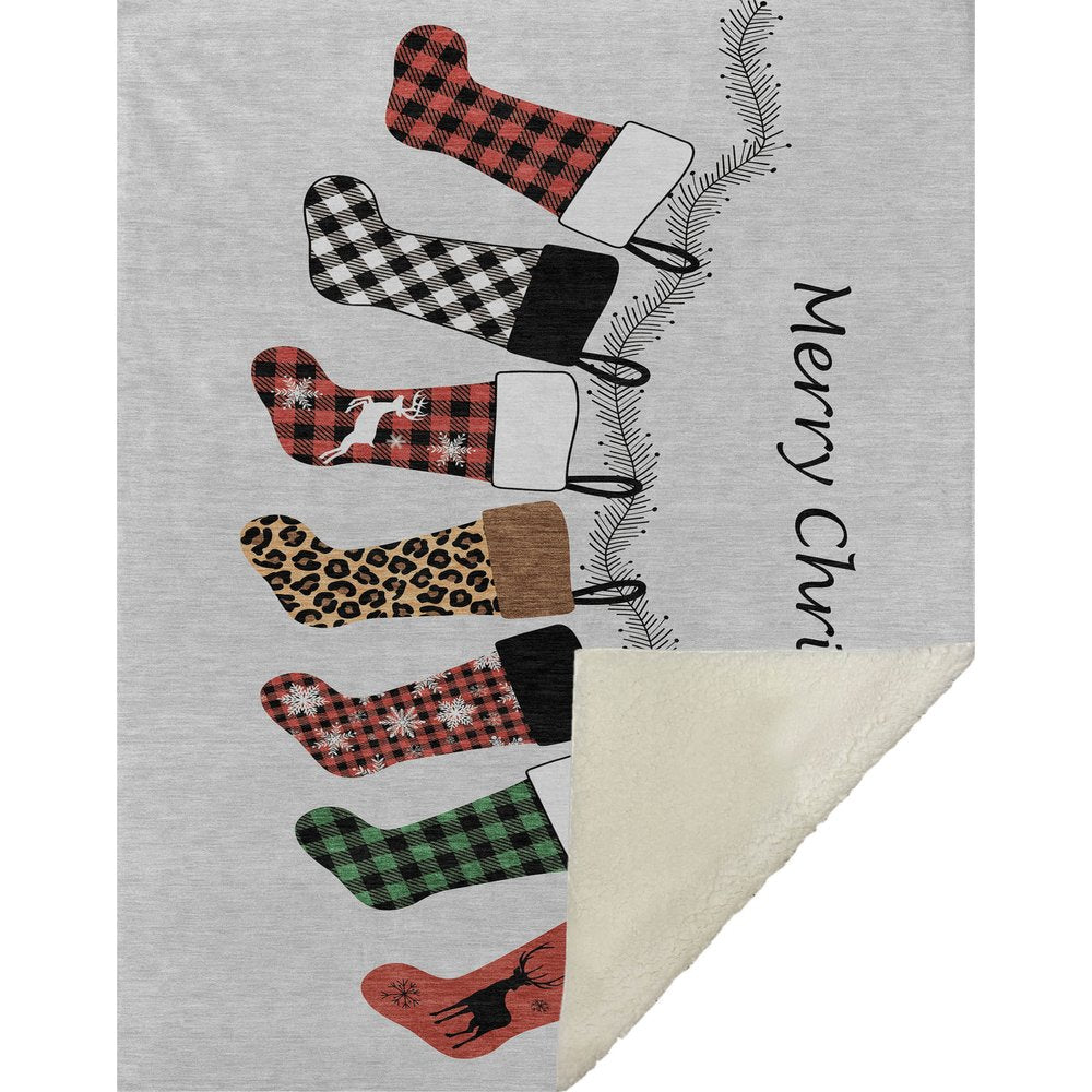 50" X 70" Gray Red And Green Checkered Microfiber Plush Throw Blanket