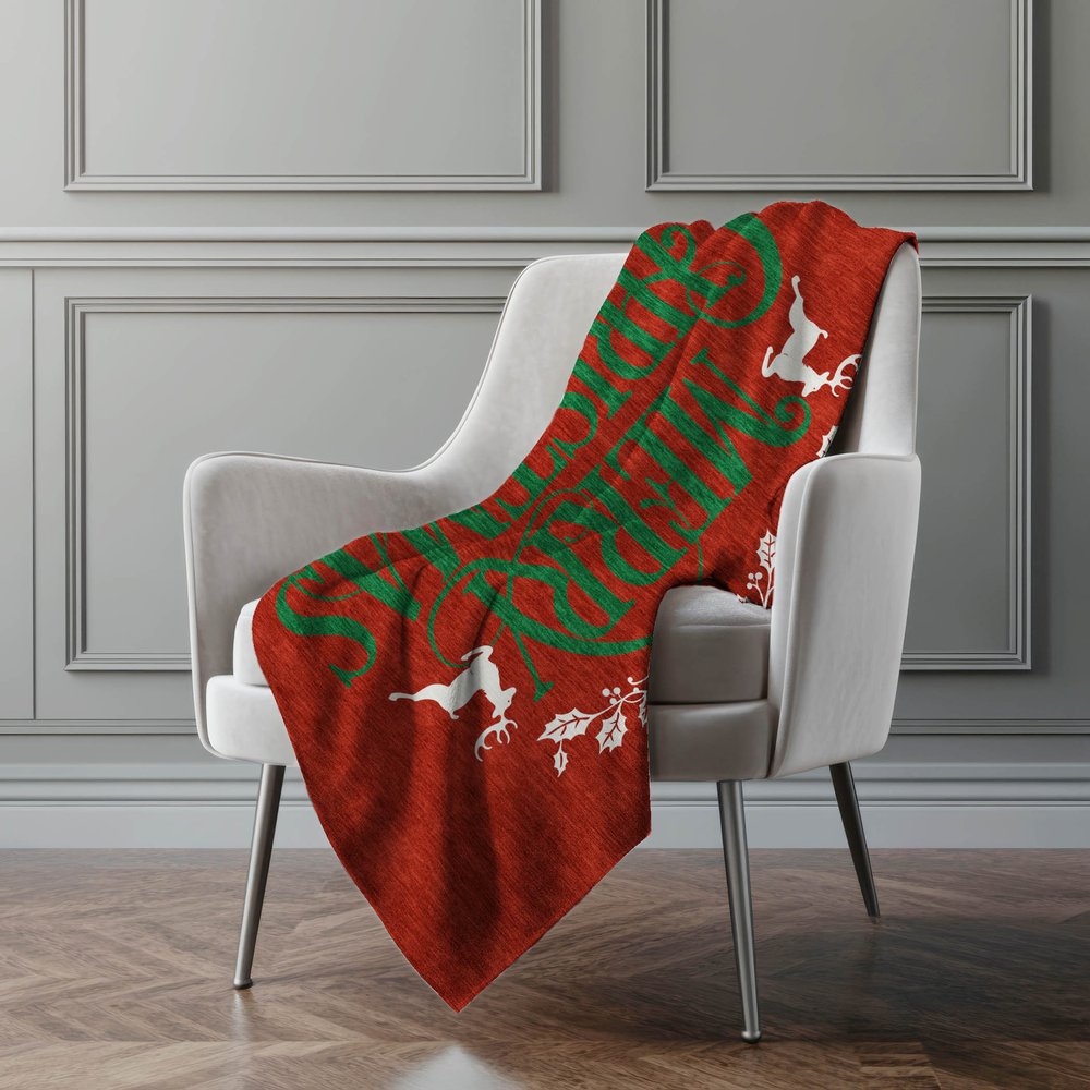 50" X 70" Ruby Red Green And Ivory Floral Polyester Woven Plush Throw Blanket