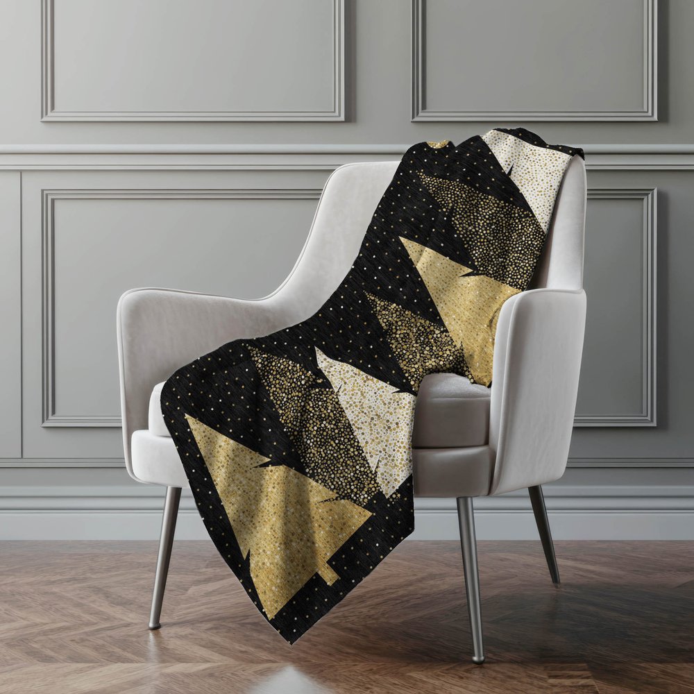 50" X 70" Midnight Gold And Ivory Polka Dots Polyester Woven Plush Throw Blanket