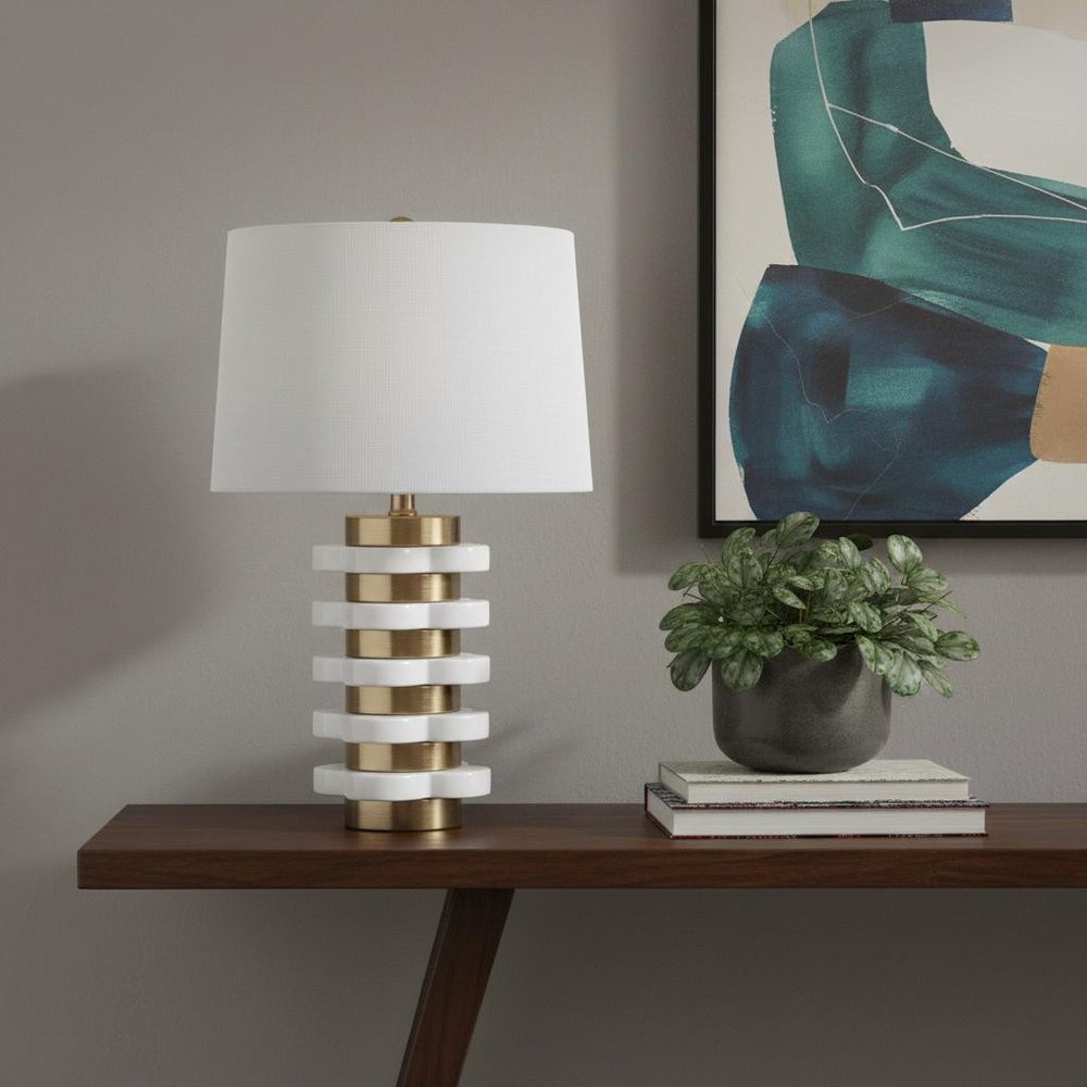 27" White Novelty Table Lamp LED With Drum Shade