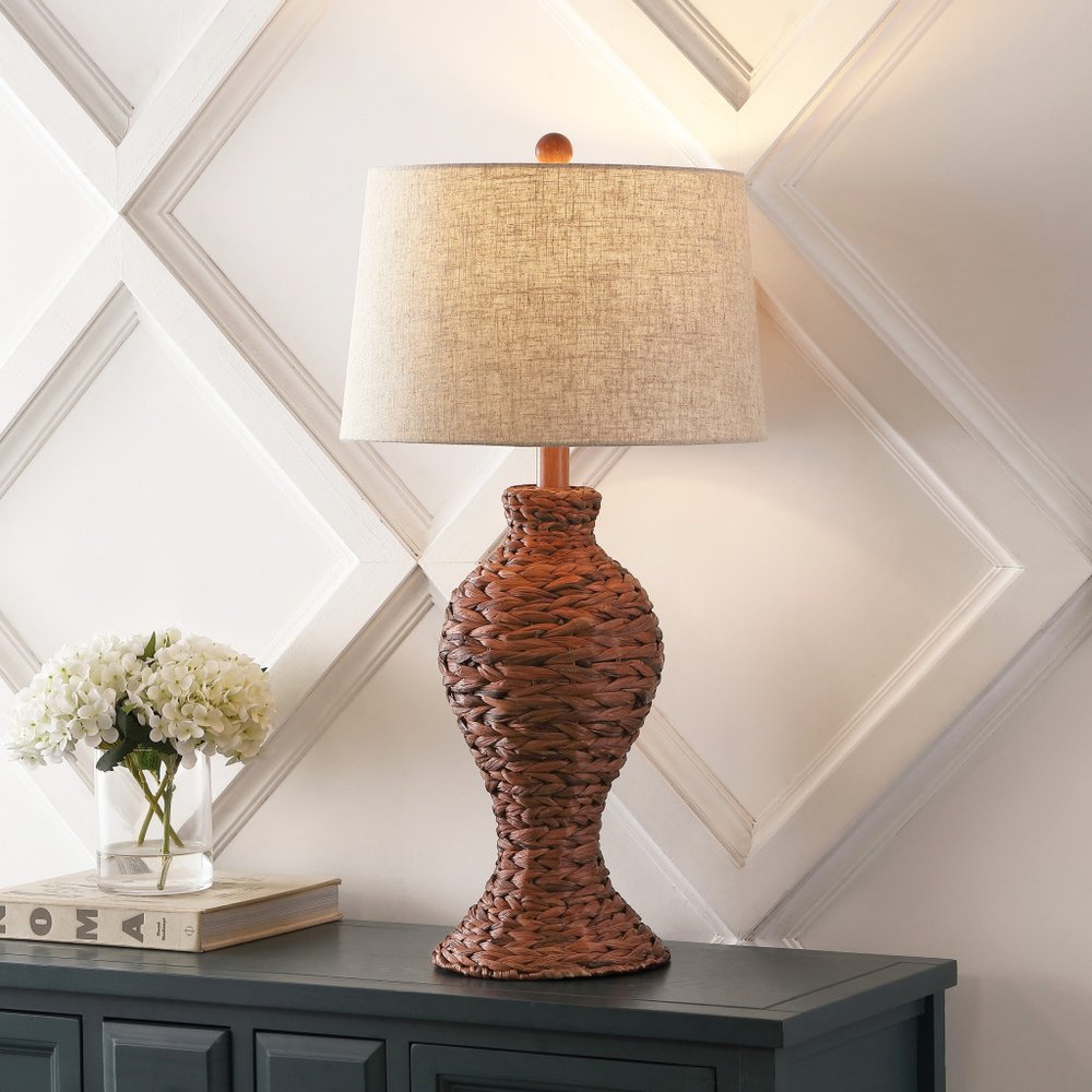 31" Dark Brown Urn Table Lamp LED With Drum Shade