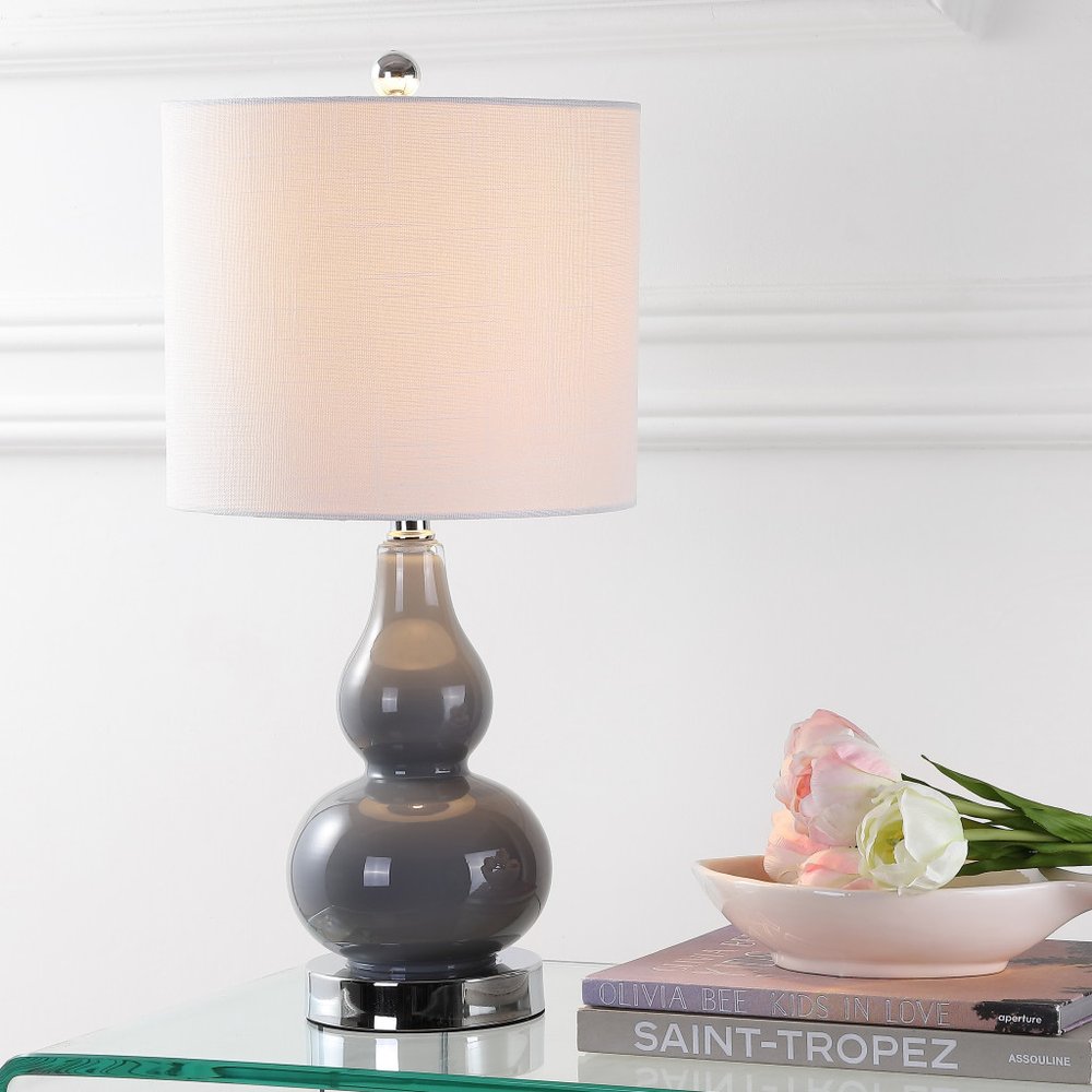 21" Silver Gourd Desk Lamp LED With Drum Shade