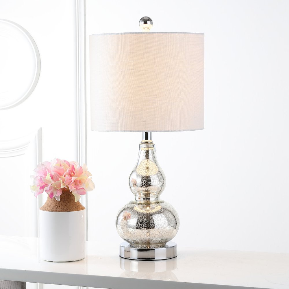 21" Silver Gourd Desk Lamp LED With Drum Shade