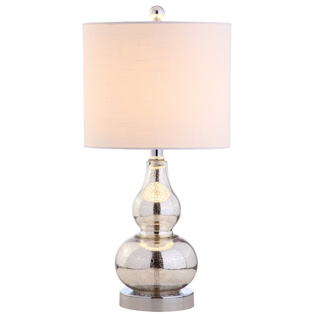 21" Silver Gourd Desk Lamp LED With Drum Shade