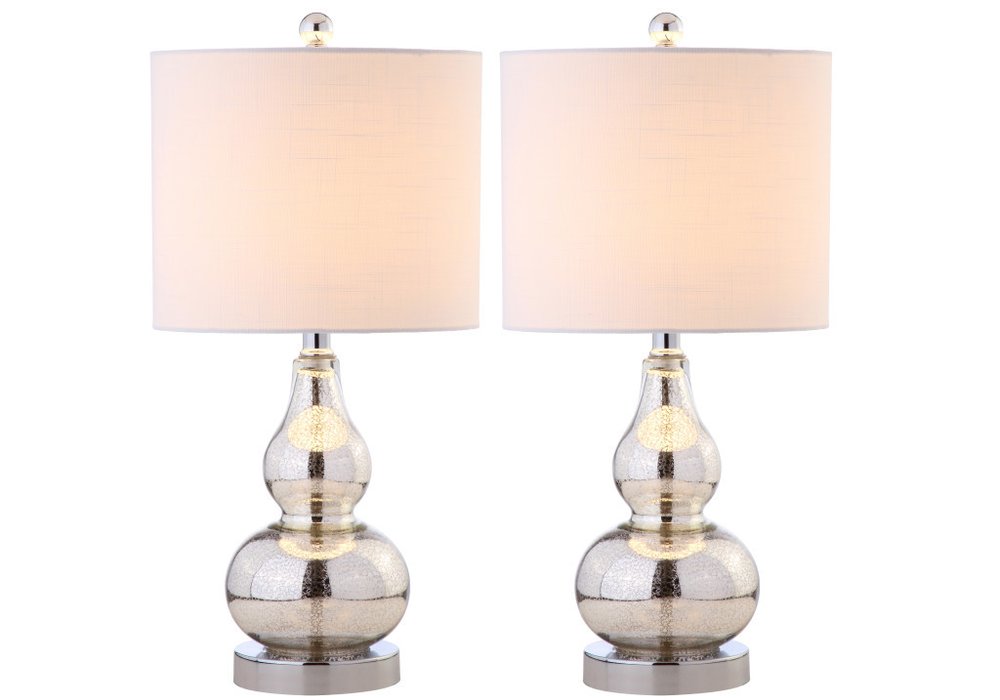 Set of Two 21" Silver Gourd Desk Lamps LED With Drum Shades
