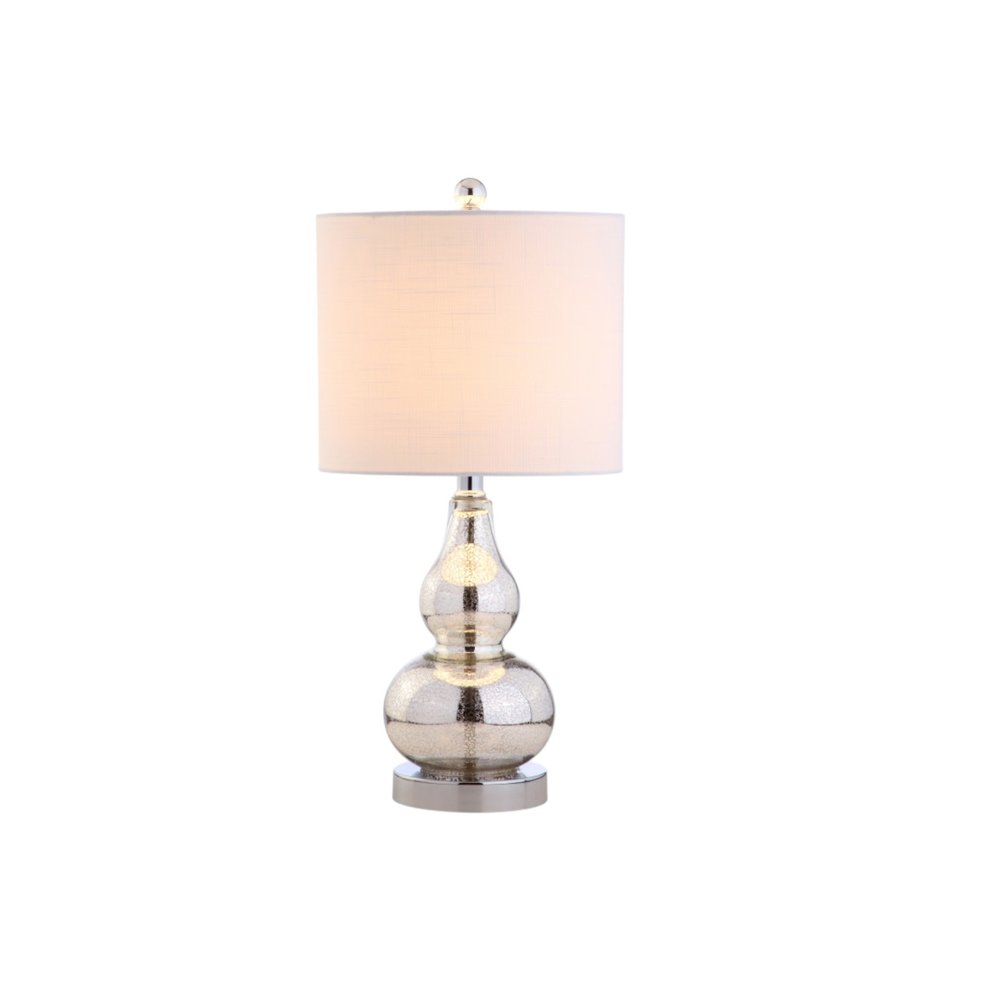 Set of Two 21" Silver Gourd Desk Lamps LED With Drum Shades