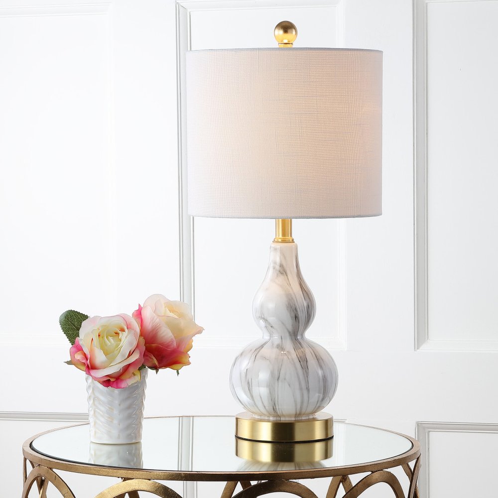 21" Gold Gourd Desk Lamp LED With Drum Shade
