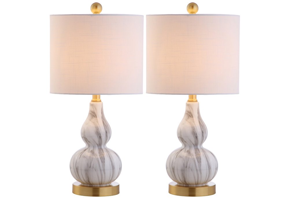 Set of Two 21" Gold Gourd Desk Lamps LED With Drum Shades