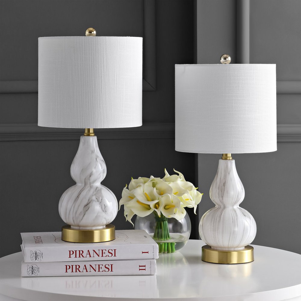 Set of Two 21" Gold Gourd Desk Lamps LED With Drum Shades