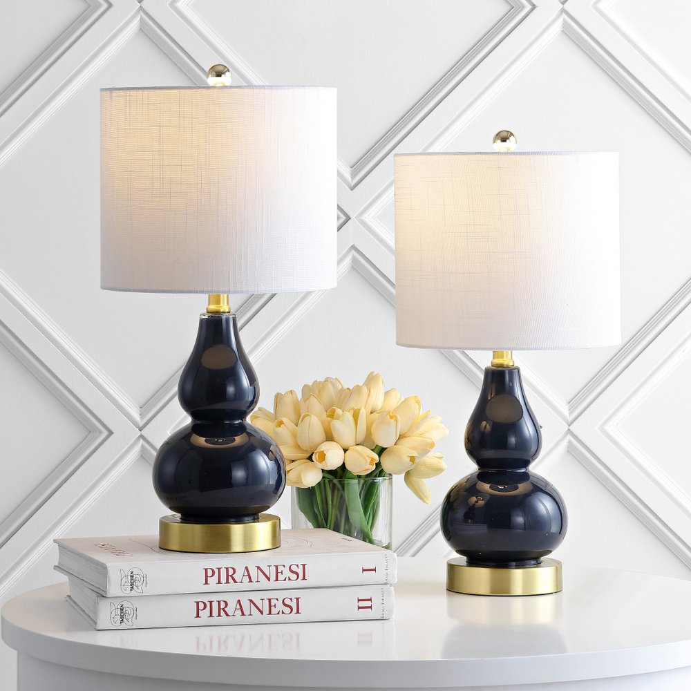Set of Two 21" Gold Gourd Desk Lamps LED With Drum Shades