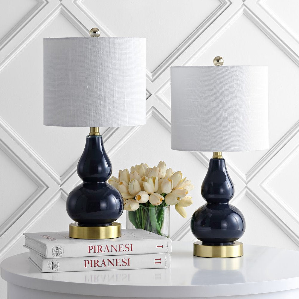 Set of Two 21" Gold Gourd Desk Lamps LED With Drum Shades