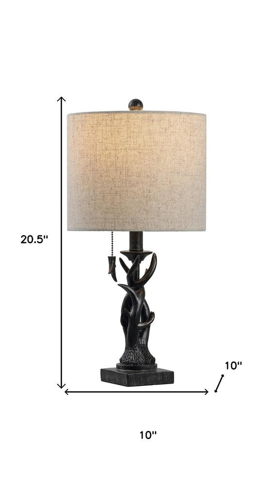 21" Black Antlers Desk Lamp LED With Drum Shade