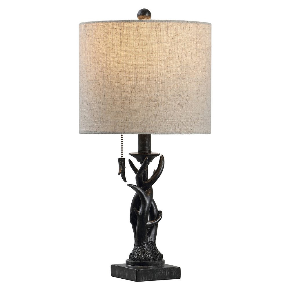 21" Black Antlers Desk Lamp LED With Drum Shade