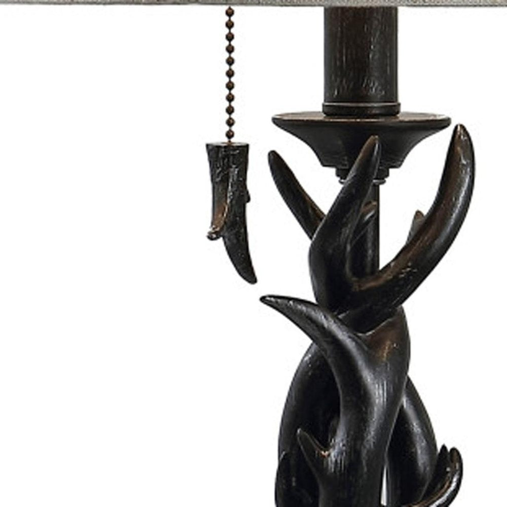 21" Black Antlers Desk Lamp LED With Drum Shade