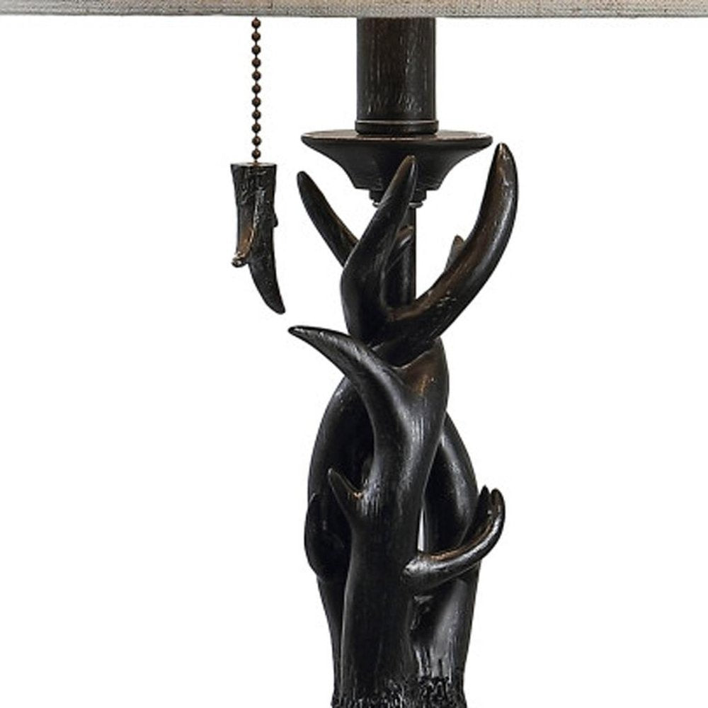 21" Black Antlers Desk Lamp LED With Drum Shade