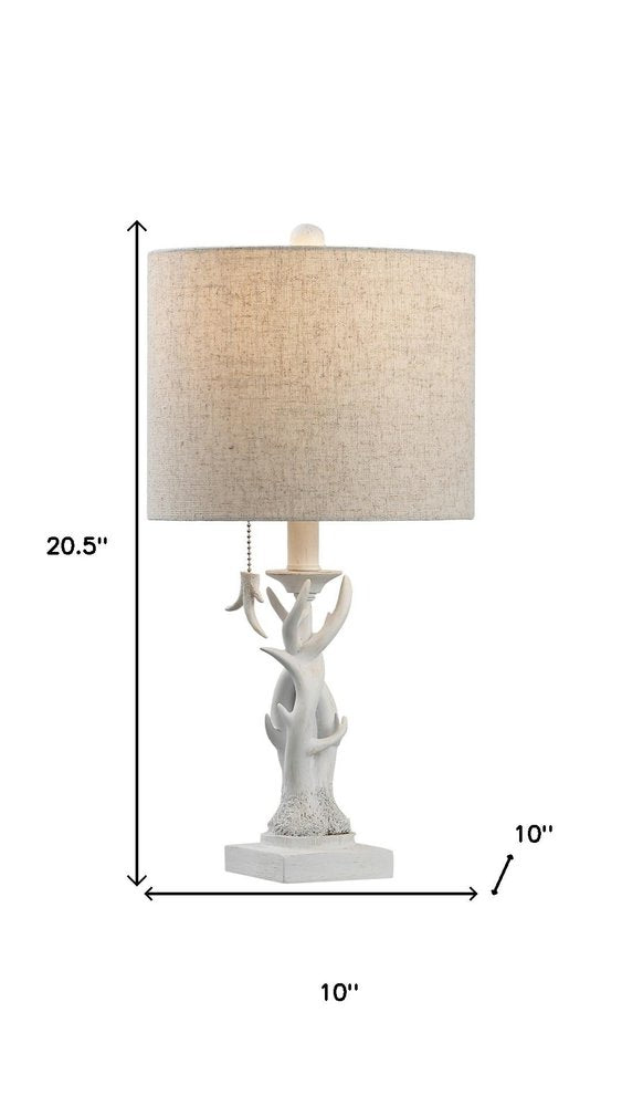 21" Antiqued White Antlers Desk Lamp LED With Drum Shade