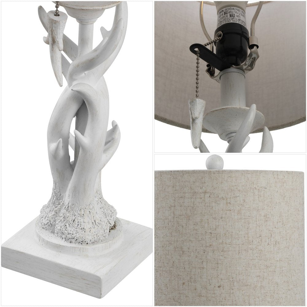 21" Antiqued White Antlers Desk Lamp LED With Drum Shade