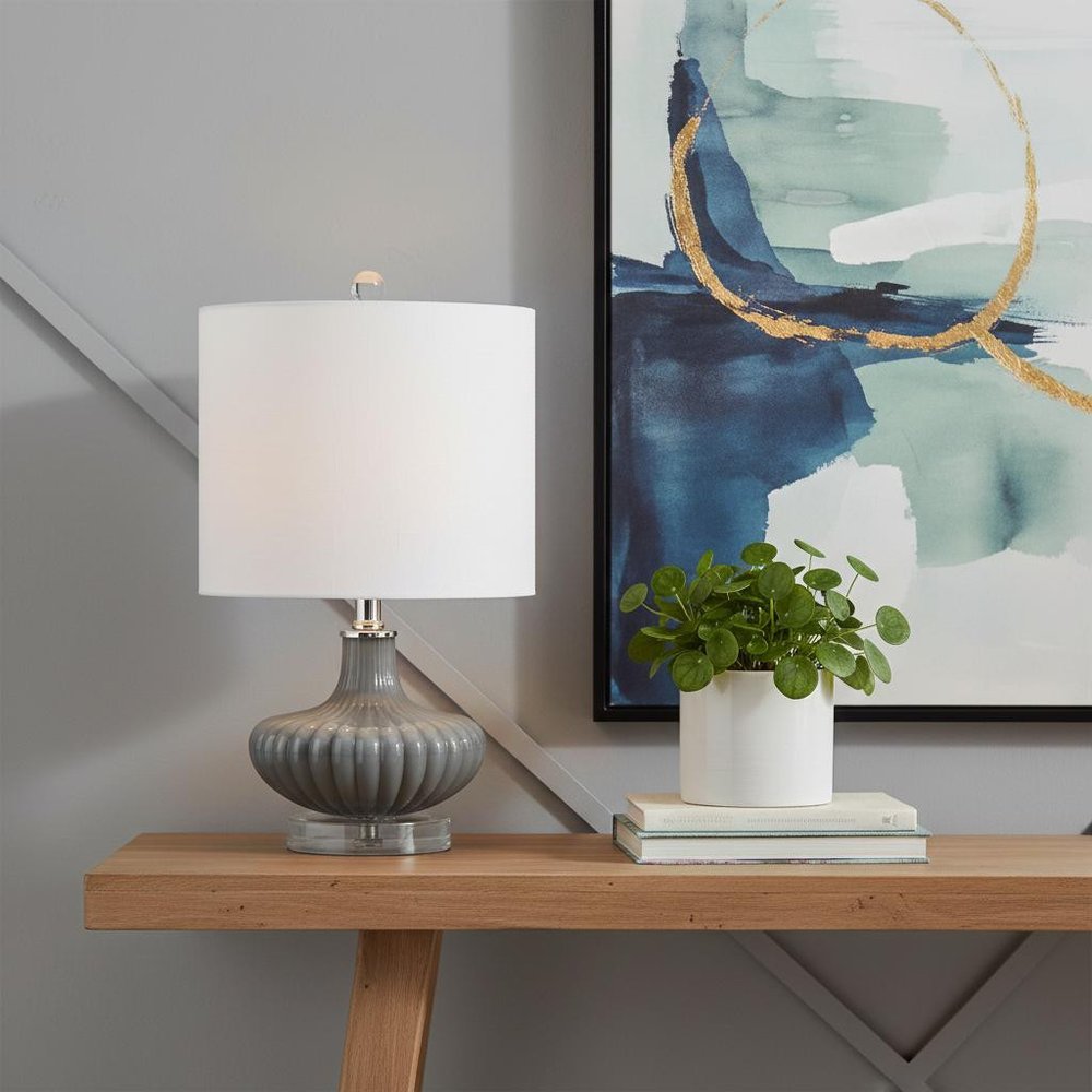 18" Clear Novelty Table Lamp LED With Drum Shade