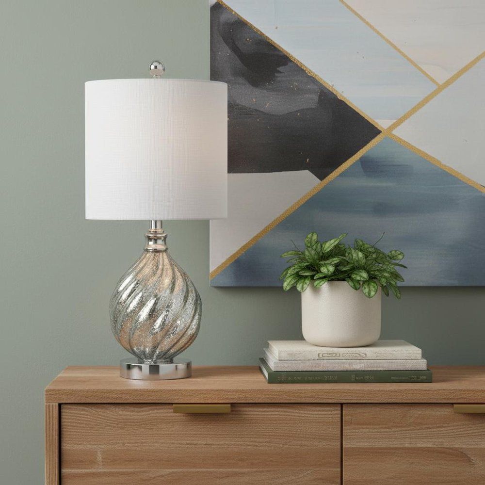21" Silver Novelty Table Lamp LED With Globe Shade