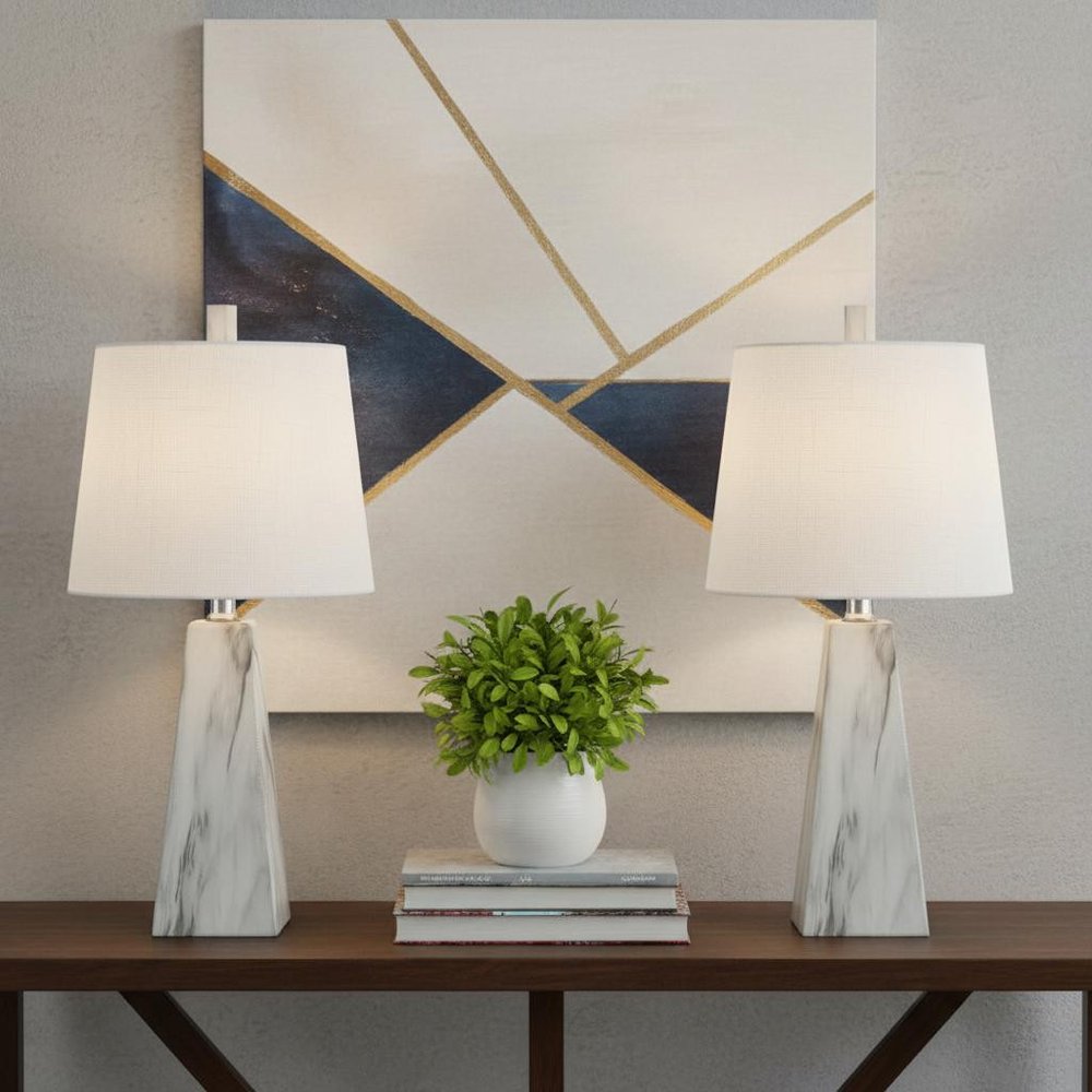 Set of Two 21" White Novelty Table Lamps LED With Empire Shades