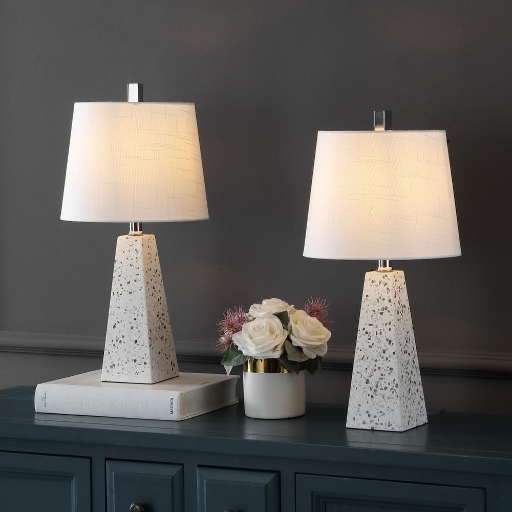 Set of Two 21" White Novelty Table Lamps LED With Empire Shades