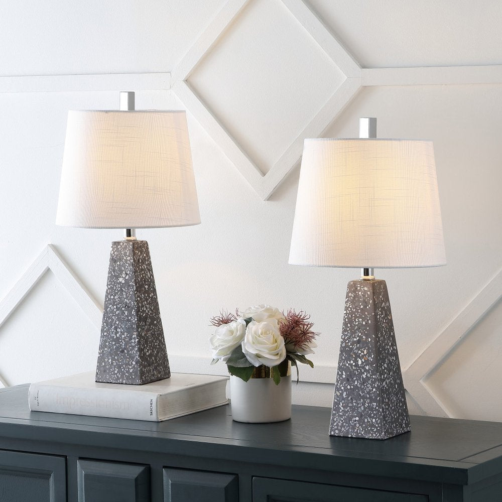 Set of Two 21" Gray Novelty Table Lamps LED With Empire Shades