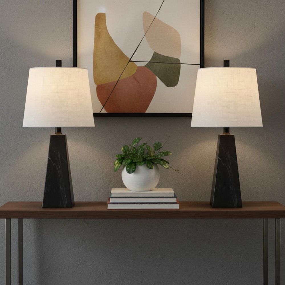 Set of Two 21" Black Novelty Table Lamps LED With Empire Shades