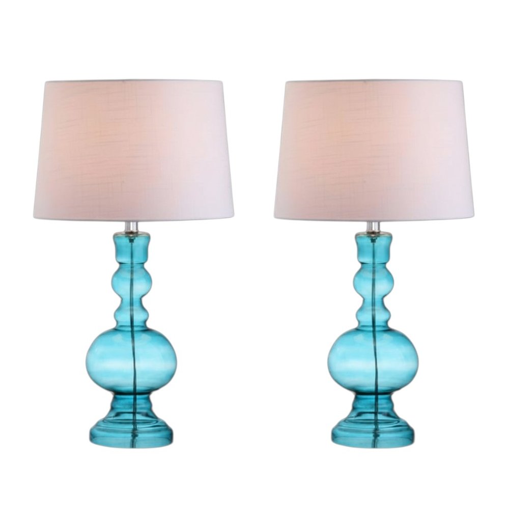 Set of Two 29" Blue Novelty Table Lamps LED With Drum Shades