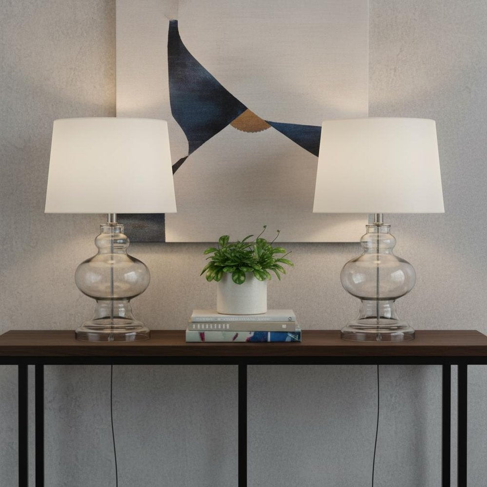 Set of Two 29" Clear Novelty Table Lamps LED With Drum Shades