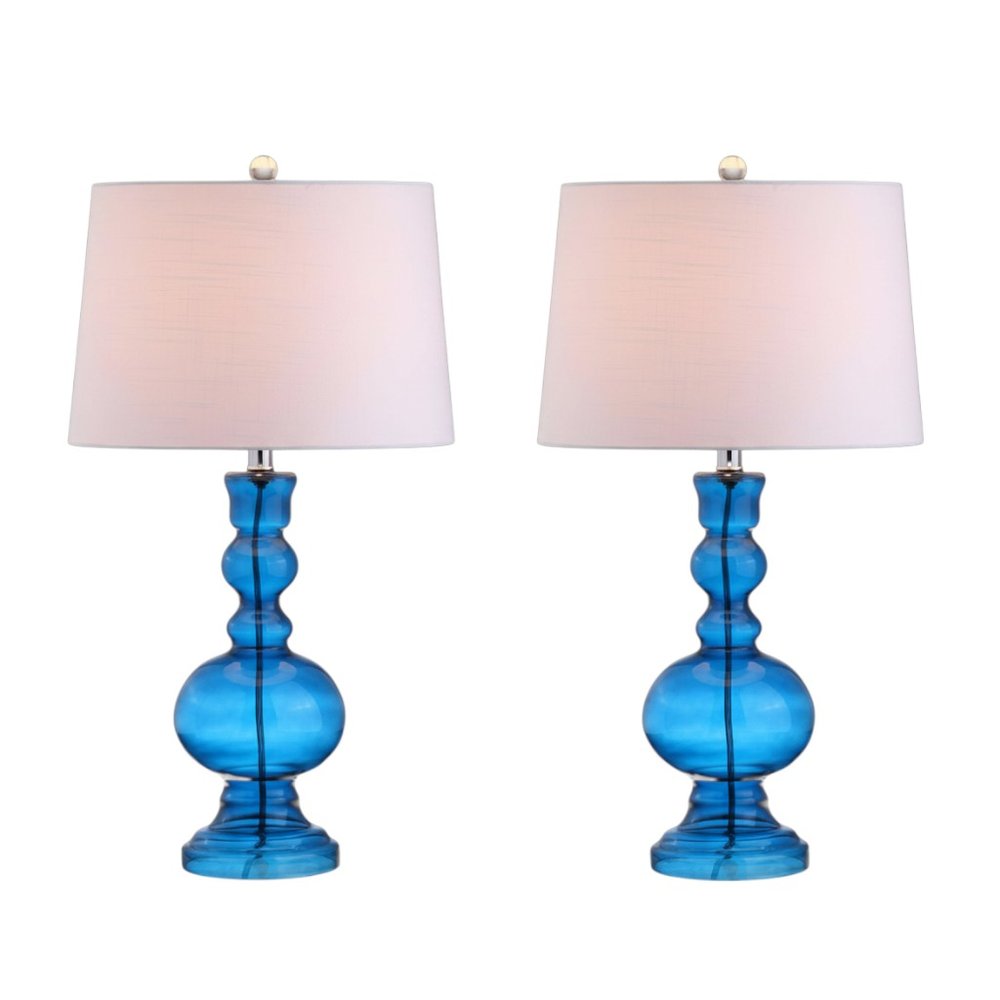 Set of Two 29" Blue Novelty Table Lamps LED With Drum Shades
