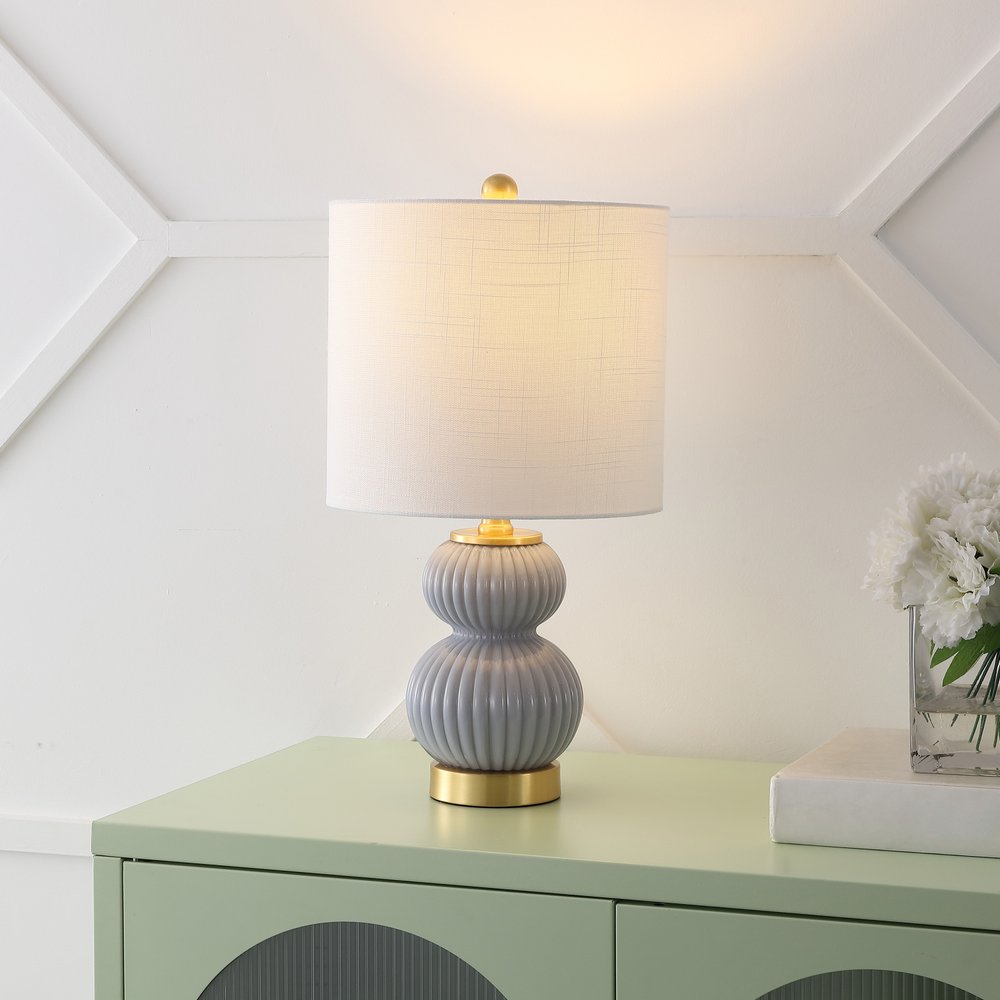 20" Gold Gourd Table Lamp LED With Drum Shade