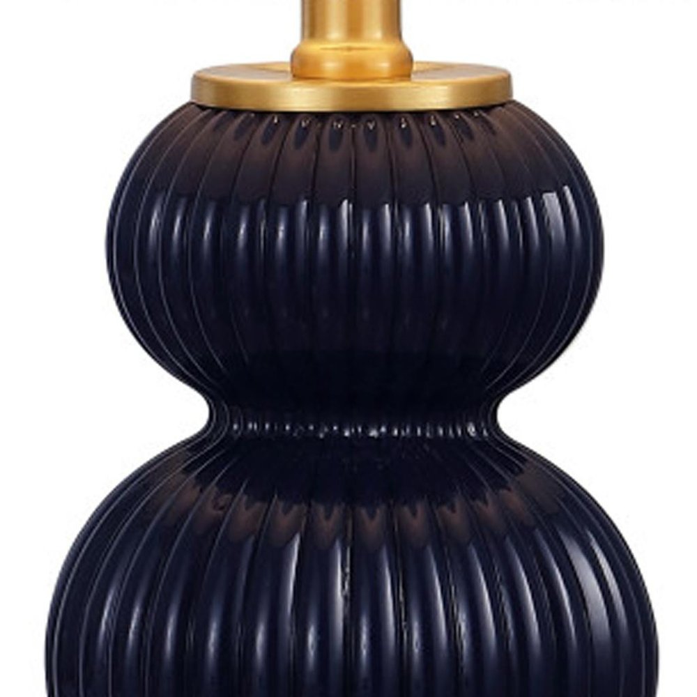 20" Gold Gourd Table Lamp LED With Drum Shade