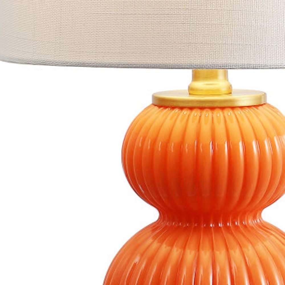 20" Gold Gourd Table Lamp LED With Drum Shade