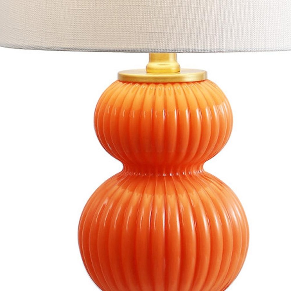 20" Gold Gourd Table Lamp LED With Drum Shade
