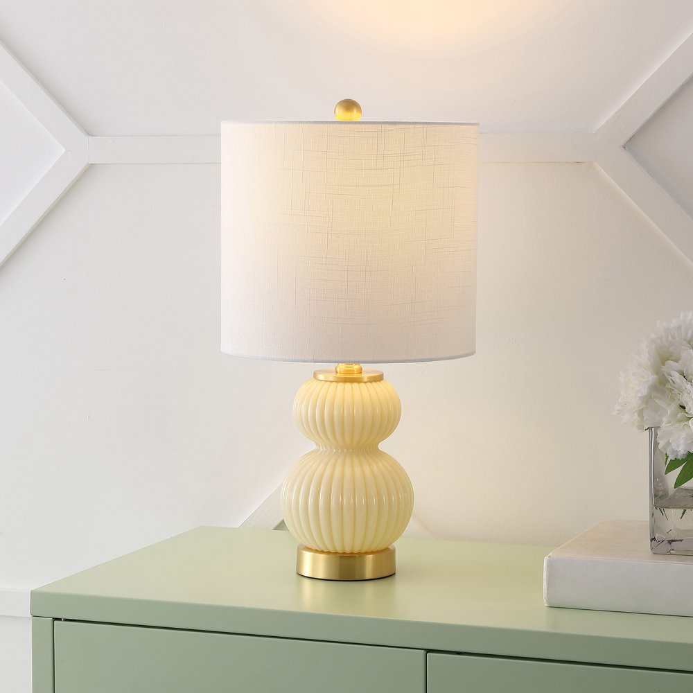 20" Gold Gourd Table Lamp LED With Drum Shade