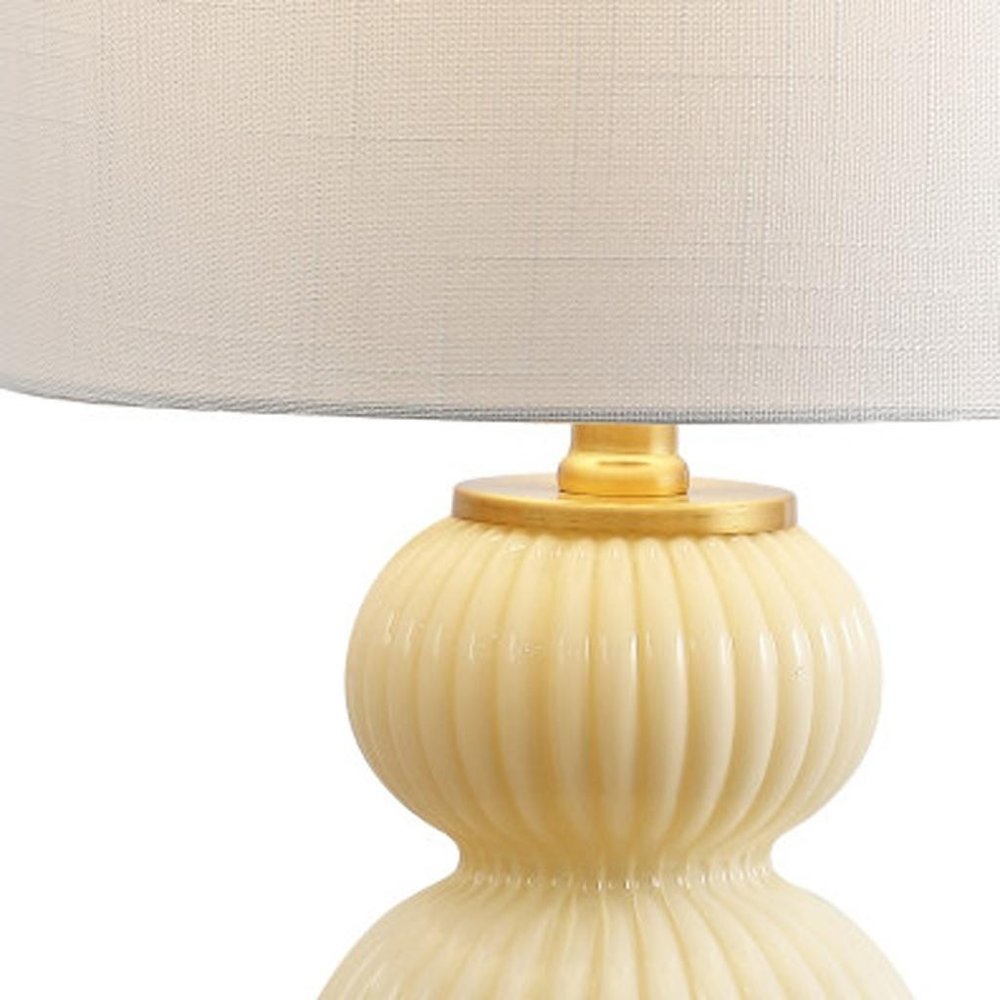 20" Gold Gourd Table Lamp LED With Drum Shade