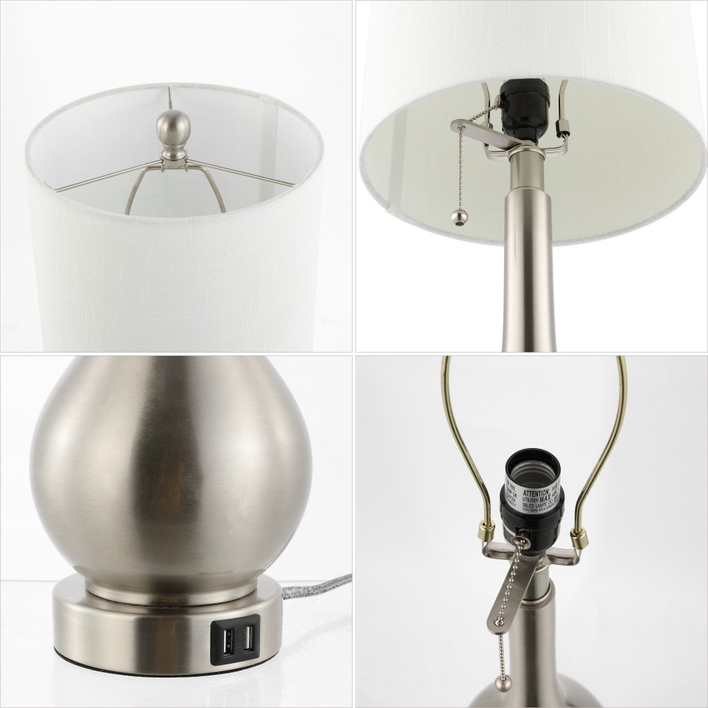 Set of Two 24" Nickel Gourd Table Lamps LED With Drum Shades