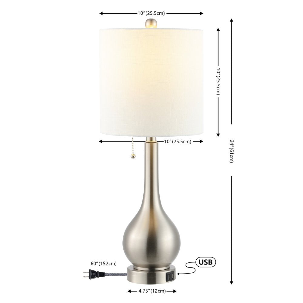 Set of Two 24" Nickel Gourd Table Lamps LED With Drum Shades