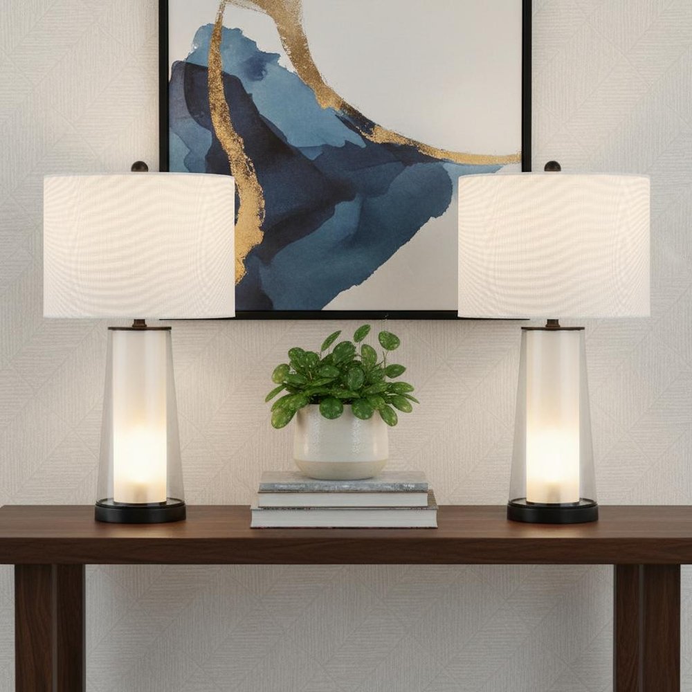 Set of Two 26" Antiqued Bronze Lighthouse Table Lamps LED With Drum Shades