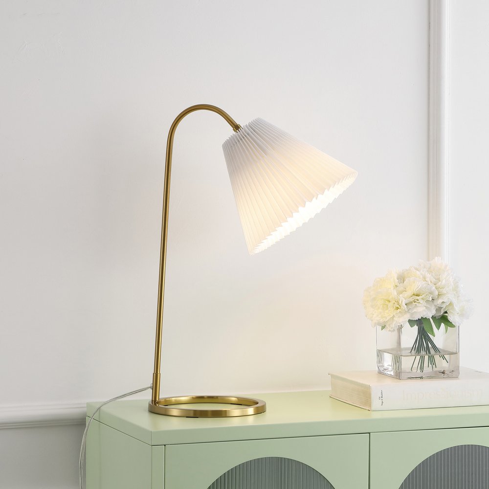 22" Gold Swing Arm Geometric Table Lamp LED With Empire Shade