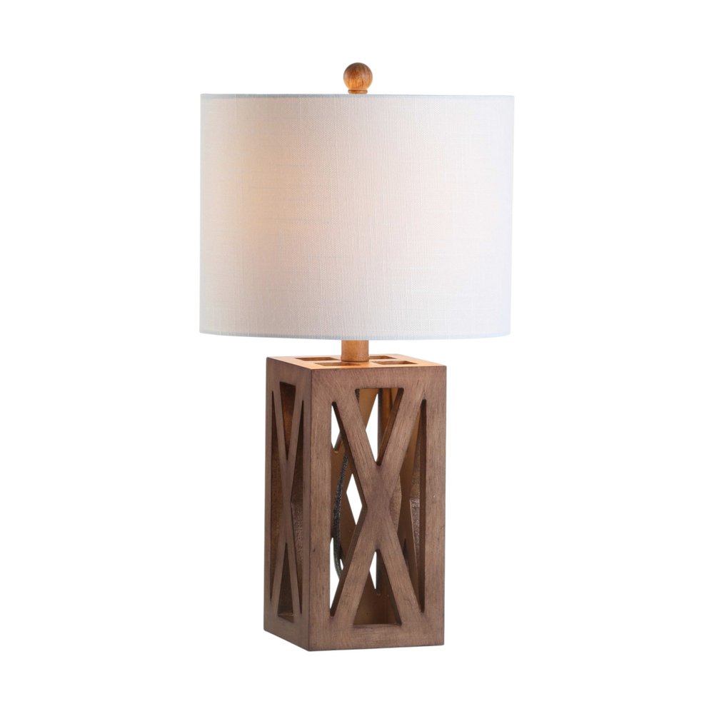 Set of Two 22" Brown Table Lamps LED With Drum Shades