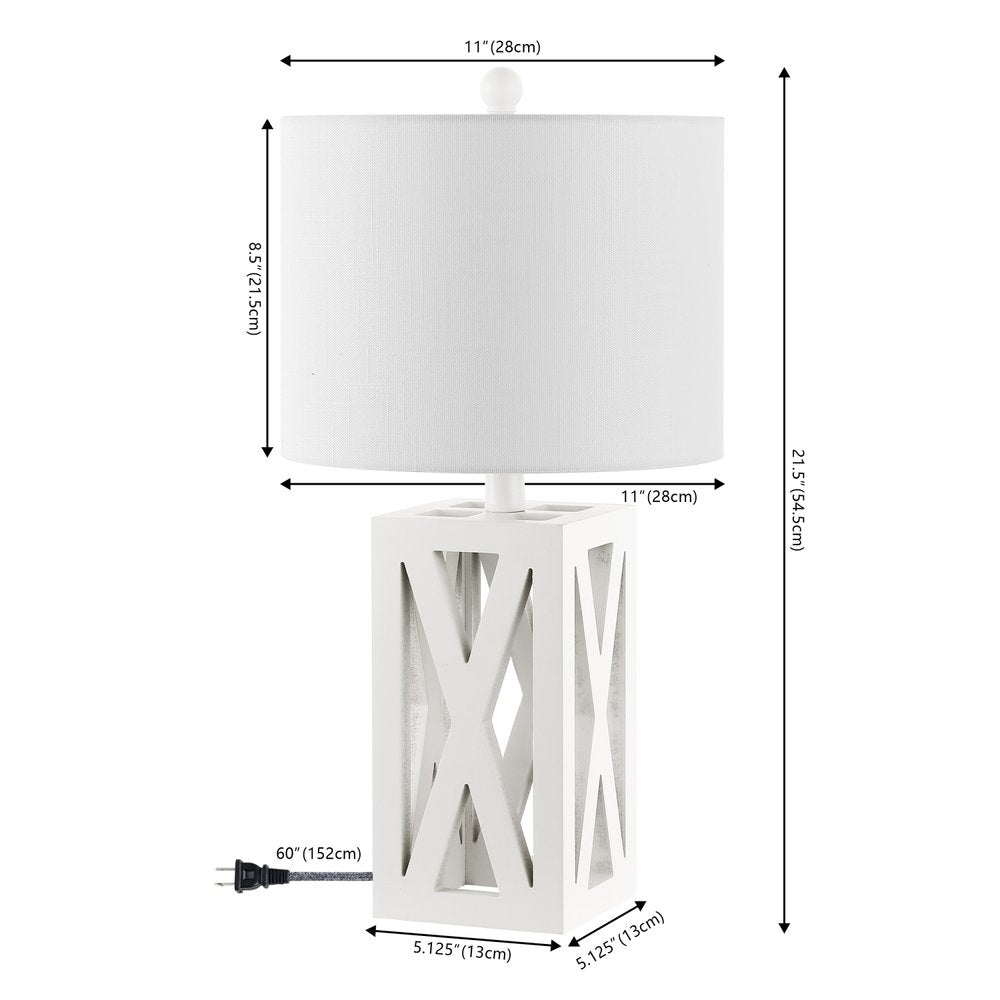 Set of Two 22" White Table Lamps LED With Drum Shades