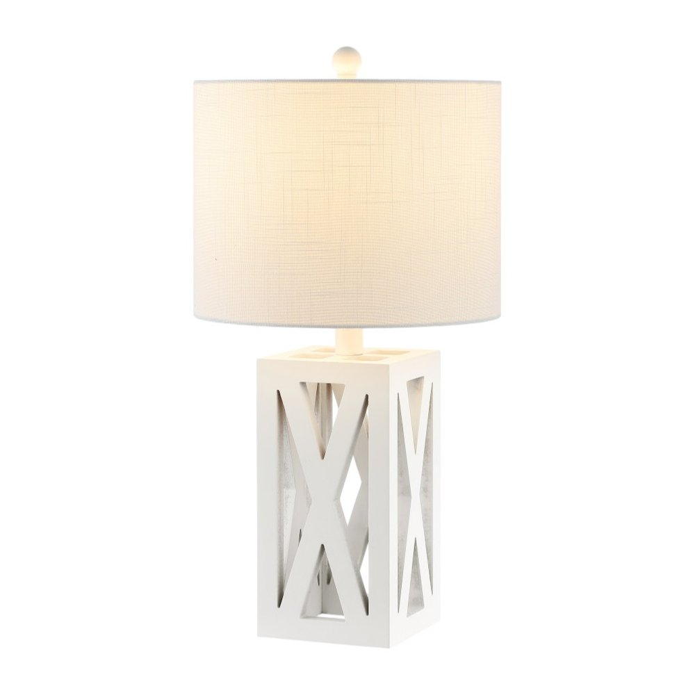 Set of Two 22" White Table Lamps LED With Drum Shades