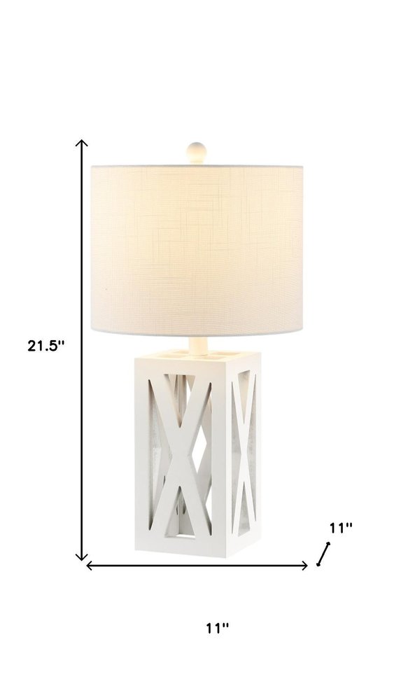 Set of Two 22" White Table Lamps LED With Drum Shades