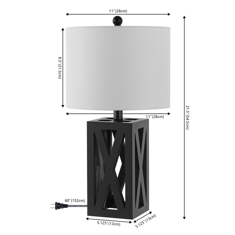 Set of Two 22" Black Table Lamps LED With Drum Shades