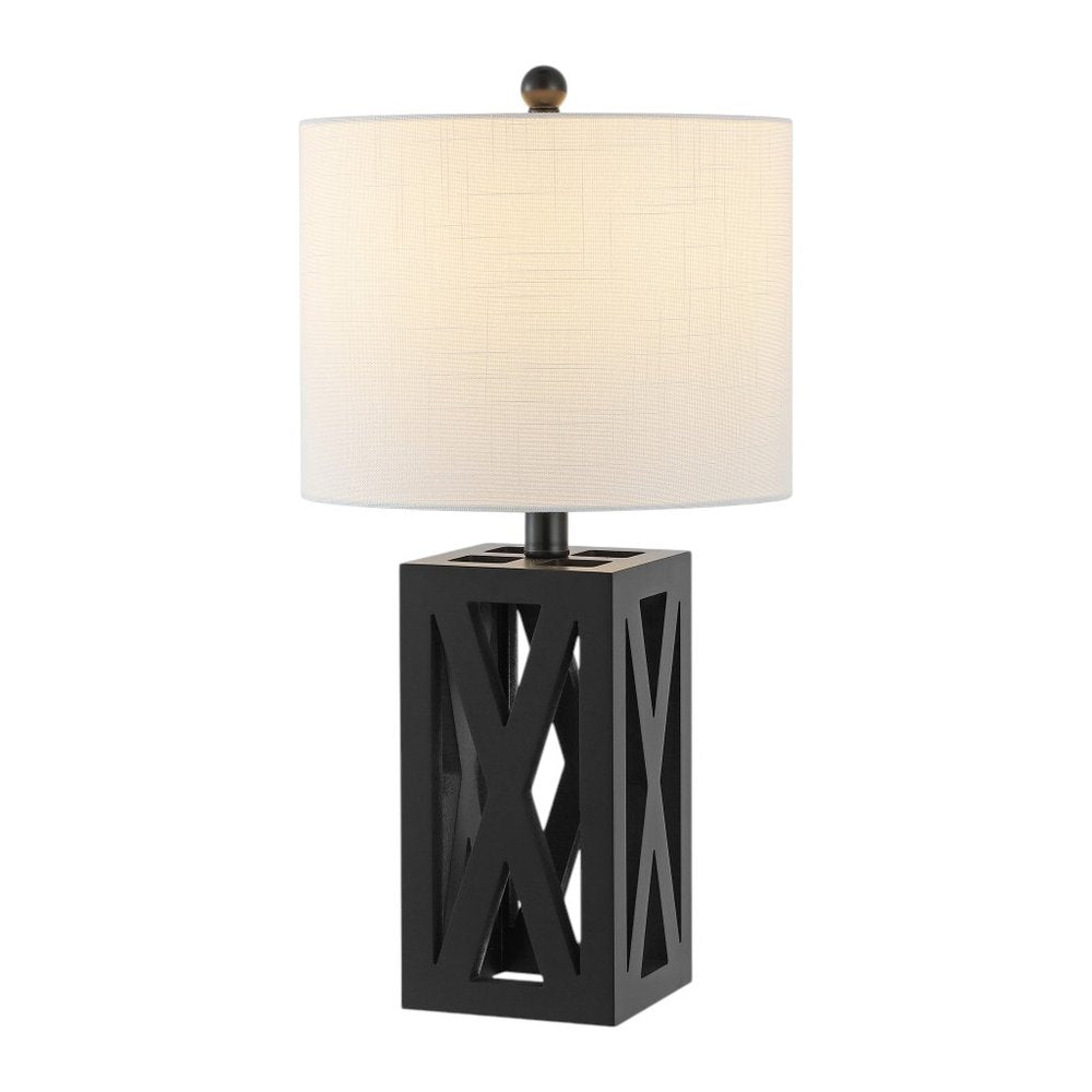 Set of Two 22" Black Table Lamps LED With Drum Shades