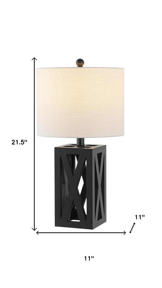 Set of Two 22" Black Table Lamps LED With Drum Shades