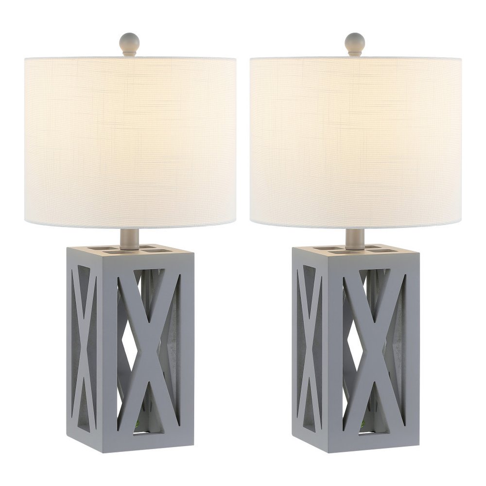 Set of Two 22" Gray Table Lamps LED With Drum Shades